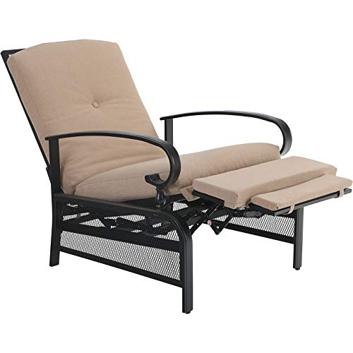 PHI VILLA Adjustable Patio Recliner Chair Metal Outdoor Lounge Chair with Removable Cushions Support 300lbs, Beige