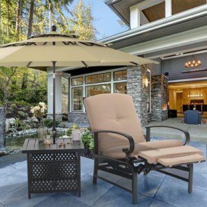 PHI VILLA Adjustable Patio Recliner Chair Metal Outdoor Lounge Chair with Removable Cushions Support 300lbs, Beige