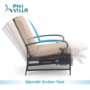 PHI VILLA Adjustable Patio Recliner Chair Metal Outdoor Lounge Chair with Removable Cushions Support 300lbs, Beige