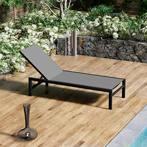 Kozyard Modern Full Flat Alumium Patio Reclinging Adustable Chaise Lounge with Sunbathing Textilence for All Weather, 5 Adjustable Position, Very Light, Anti-Rusty (Gray)