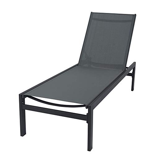 Kozyard Modern Full Flat Alumium Patio Reclinging Adustable Chaise Lounge with Sunbathing Textilence for All Weather, 5 Adjustable Position, Very Light, Anti-Rusty (Gray)