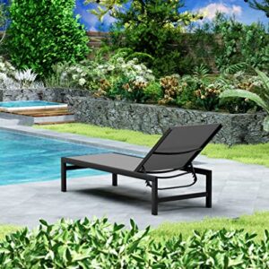 Kozyard Modern Full Flat Alumium Patio Reclinging Adustable Chaise Lounge with Sunbathing Textilence for All Weather, 5 Adjustable Position, Very Light, Anti-Rusty (Gray)