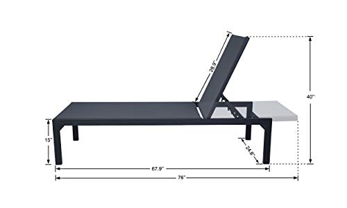 Kozyard Modern Full Flat Alumium Patio Reclinging Adustable Chaise Lounge with Sunbathing Textilence for All Weather, 5 Adjustable Position, Very Light, Anti-Rusty (Gray)