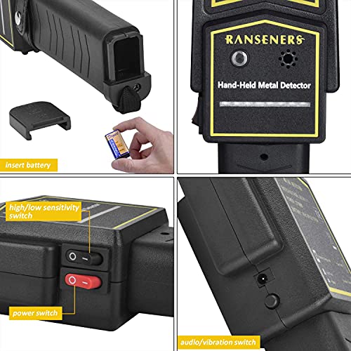 RANSENERS Metal Detector Wand,Security Wand,Portable Adjustable Sound & Vibration Alerts, Detects Weapons Knivers Screw (High Sensitivity, Black)