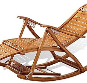 XZGDEN Lightweight Camping Chairs Garden Loungers Folding Chair Solid Wood Rocking Chair with Foot Massage and Cotton Pad, 5-Speed Adjustment, Indoor and Outdoor Use (Color : Wood Color)