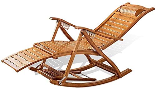 XZGDEN Lightweight Camping Chairs Garden Loungers Folding Chair Solid Wood Rocking Chair with Foot Massage and Cotton Pad, 5-Speed Adjustment, Indoor and Outdoor Use (Color : Wood Color)