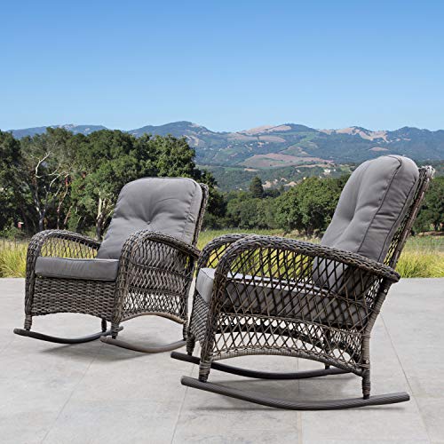 Corvus Salerno Outdoor Wicker Rocking Chair with Cushions with Cushions, Rocking Chairs, Wicker Chairs Grey Metal, Wicker, Fabric
