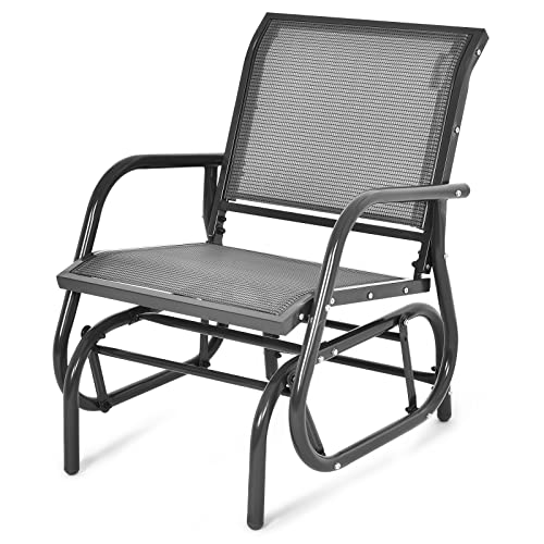 Tangkula Swing Glider Chair, Ergonomic Rocking Chair with Comfortable Fabric, Iron Frame, 4 Non-Slip Foot Pads, Outdoor Patio Glider Rocker Chair for Living Room, Garden, Backyard