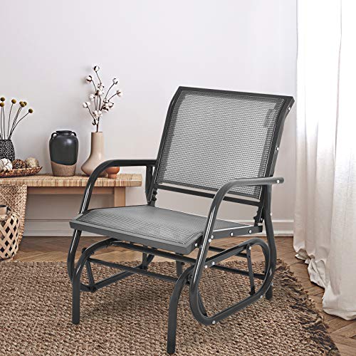 Tangkula Swing Glider Chair, Ergonomic Rocking Chair with Comfortable Fabric, Iron Frame, 4 Non-Slip Foot Pads, Outdoor Patio Glider Rocker Chair for Living Room, Garden, Backyard