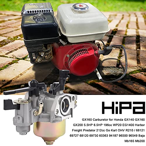 Hipa GX160 Carburetor for HONDA GX140 GX160 GX200 5.5HP 6.5HP 196cc WP20 EG1400 Harbor Freight Predator 212cc Go Kart OHV R210 / 68121 69727 68120 69730 60363 94187 96500 96549 Baja Mb165 Mb200