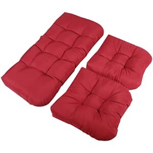 stonehomy 3 piece wicker patio cushion set, outdoor indoor tufted settee cushion set for loveseat and chairs/coach/bench/patio furniture/crystal velvet, wine-red