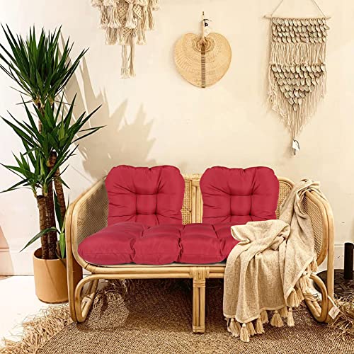 Stonehomy 3 Piece Wicker Patio Cushion Set, Outdoor Indoor Tufted Settee Cushion Set for Loveseat and Chairs/Coach/Bench/Patio Furniture/Crystal Velvet, Wine-Red