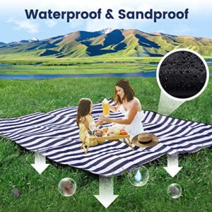 sapsisel 80”x 80” Picnic Blanket Extra Large, Waterproof and Foldable Beach Blanket, 3-Layer Outdoor Blanket for 6 to 8 Adults, for Camping, Park, Beach, Grass, Indoors…