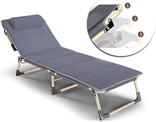 XZGDEN Lightweight Foldable Deck Chair Portable Metal Sun Loungers Leisure Lunch Break Office Outdoor March Sunbed-Blue (Color : Grey)