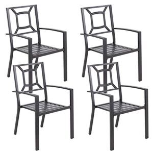 aecojoy 4-piece outdoor patio dining chairs, arm chairs with heavy-duty metal frame for poolside, backyard, balcony, garden, porch, set of 4, black
