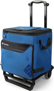 columbia crater peak wheeled cooler – 50 can rolling cooler – blue collapsible cooler with super foam insulation and foldable all-terrain cart with wheels