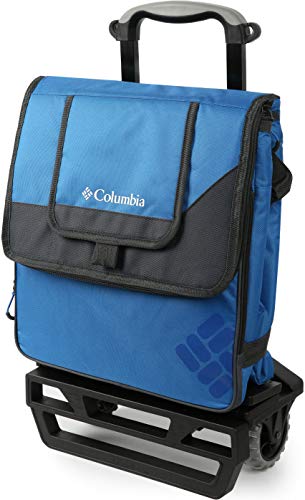 Columbia Crater Peak Wheeled Cooler - 50 Can Rolling Cooler - Blue Collapsible Cooler with Super Foam Insulation and Foldable All-Terrain Cart with Wheels