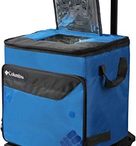 Columbia Crater Peak Wheeled Cooler - 50 Can Rolling Cooler - Blue Collapsible Cooler with Super Foam Insulation and Foldable All-Terrain Cart with Wheels