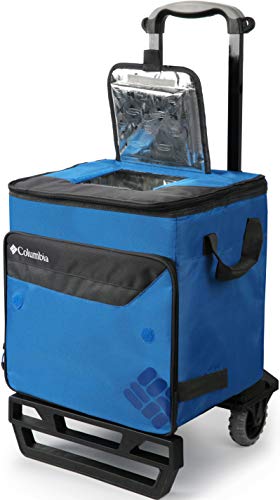 Columbia Crater Peak Wheeled Cooler - 50 Can Rolling Cooler - Blue Collapsible Cooler with Super Foam Insulation and Foldable All-Terrain Cart with Wheels