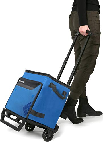 Columbia Crater Peak Wheeled Cooler - 50 Can Rolling Cooler - Blue Collapsible Cooler with Super Foam Insulation and Foldable All-Terrain Cart with Wheels