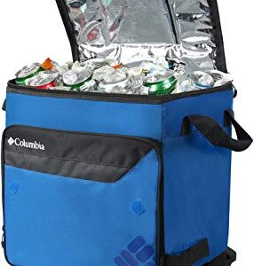 Columbia Crater Peak Wheeled Cooler - 50 Can Rolling Cooler - Blue Collapsible Cooler with Super Foam Insulation and Foldable All-Terrain Cart with Wheels