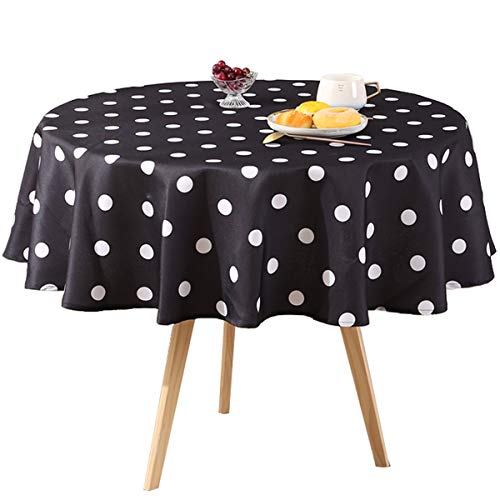 Eternal Beauty 60" Table Cloth Round Water Resistant Polyester Picnic Tablecloth for Outdoor Dining Table (Black and White Dots)