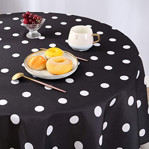 Eternal Beauty 60" Table Cloth Round Water Resistant Polyester Picnic Tablecloth for Outdoor Dining Table (Black and White Dots)