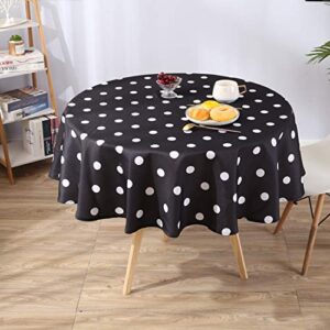 Eternal Beauty 60" Table Cloth Round Water Resistant Polyester Picnic Tablecloth for Outdoor Dining Table (Black and White Dots)