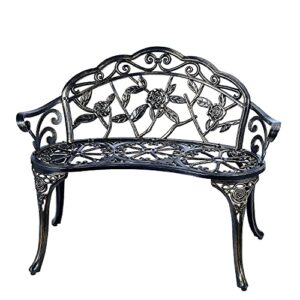 u/d outdoor bench park garden bench ，all chair anti rust cast aluminum patio yard bench ，carved rose loveseat bench for backyard. porch, balcony, lawn. (without cushion, copper)