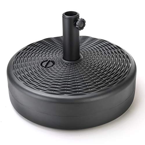 Home Zone Living 40lb Round Fillable Patio Umbrella Base Stand, 18in, Pole Holder, Water, Sand, Fits Poles Up to 1.9in(48mm) Diameter, UV Resistant, Lawn, Deck, Backyard, Garden, Spa, Pool, USA-Based