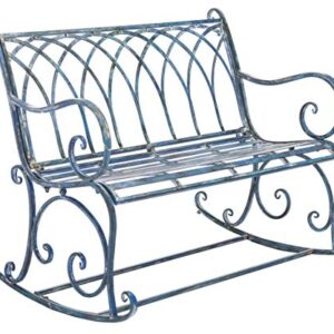 Safavieh Outdoor Collection Ressi Victorian Antique Patio Porch Entryway Backyard Rock Bench PAT5021C, Mossy Blue