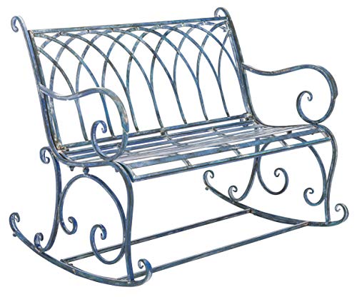 Safavieh Outdoor Collection Ressi Victorian Antique Patio Porch Entryway Backyard Rock Bench PAT5021C, Mossy Blue