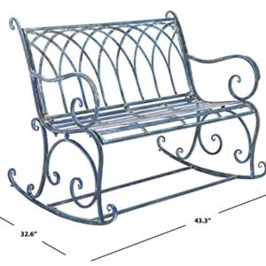 Safavieh Outdoor Collection Ressi Victorian Antique Patio Porch Entryway Backyard Rock Bench PAT5021C, Mossy Blue