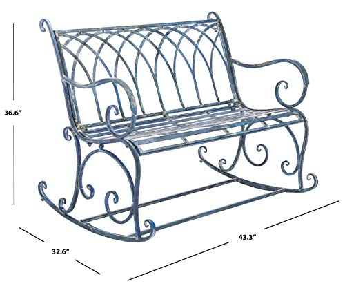 Safavieh Outdoor Collection Ressi Victorian Antique Patio Porch Entryway Backyard Rock Bench PAT5021C, Mossy Blue