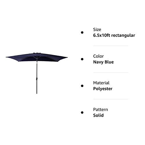 C-Hopetree Rectangular Outdoor Patio Market Table Umbrella with Tilt 6.5 x 10 ft, Navy Blue
