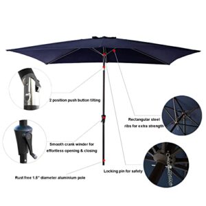 C-Hopetree Rectangular Outdoor Patio Market Table Umbrella with Tilt 6.5 x 10 ft, Navy Blue