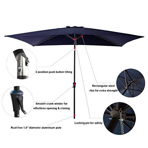 C-Hopetree Rectangular Outdoor Patio Market Table Umbrella with Tilt 6.5 x 10 ft, Navy Blue