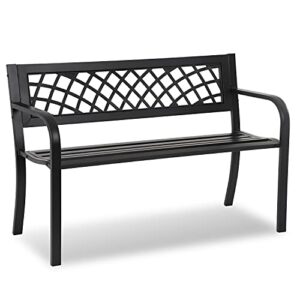 hcy garden bench outdoor metal bench patio garden bench sturdy steel frame furniture for outdoor,yard, park, porch, entryway, lawn,(black), 45”x18”x30”