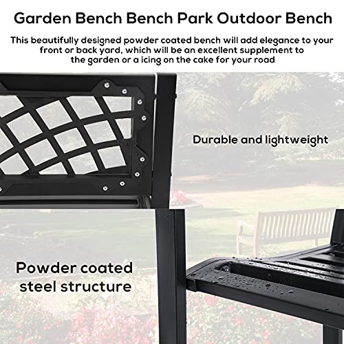 HCY Garden Bench Outdoor Metal Bench Patio Garden Bench Sturdy Steel Frame Furniture for Outdoor,Yard, Park, Porch, Entryway, Lawn,(Black), 45''x18''x30''