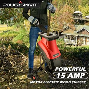 PowerSmart Corded Wood Chipper,15-Amp Electric Garden Chipper with Safety Locking Knob, Collection Bag