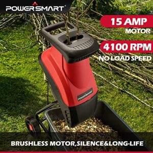 PowerSmart Corded Wood Chipper,15-Amp Electric Garden Chipper with Safety Locking Knob, Collection Bag