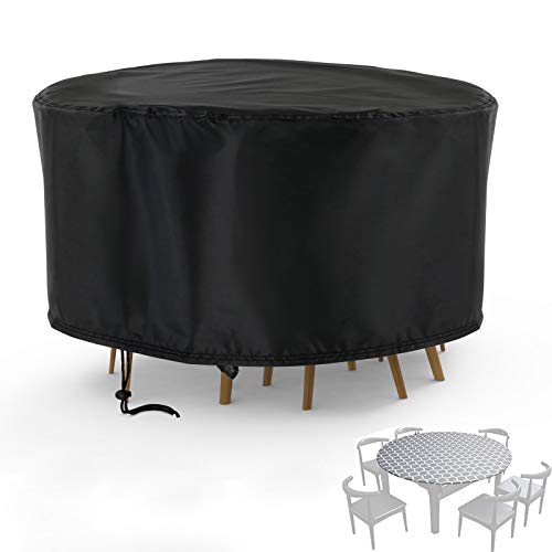 Rilime Patio Furniture Set Cover Round, Waterproof Anti-UV Outdoor Table Chair Set Cover Garden Rattan Table, Sofa, Sectional Cover Fits for 6 Seater(90" D x 43" H)