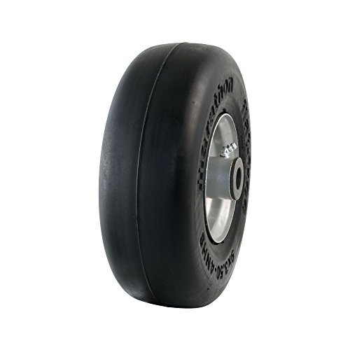 Marathon 9x3.50-4" Flat Free Lawnmower Tire on Wheel, 4" Centered Hub, 3/4" Bushings