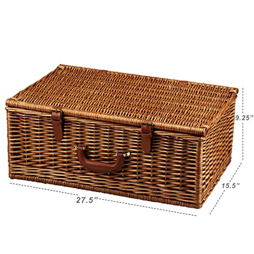 Picnic at Ascot Dorset English-Style Willow Picnic Basket with Service for 4, Coffee Set and Blanket - Santa Cruz