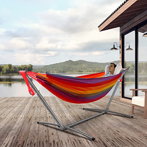 Gold Armour Hammock, Brazilian Style Hammock with Tree Straps for Hanging Durable Hammock, Portable Single Double Hammock for Camping Outdoor Indoor Patio Backyard (Rainbow)