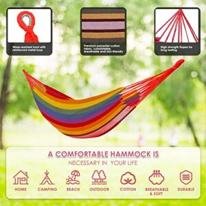 Gold Armour Hammock, Brazilian Style Hammock with Tree Straps for Hanging Durable Hammock, Portable Single Double Hammock for Camping Outdoor Indoor Patio Backyard (Rainbow)