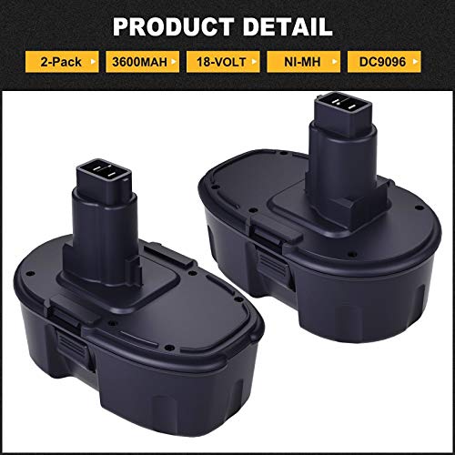 2-Pack 18V 3.6Ah DC9098 DC9099 Replacement Battery for Dewalt 18V Battery DC9096 DC9098 DC9099 DW9095 DW9096 DW9098 DE9038 Compatible with Dewalt 18 Volt Battery Tools Drills Drivers Impact Wrench