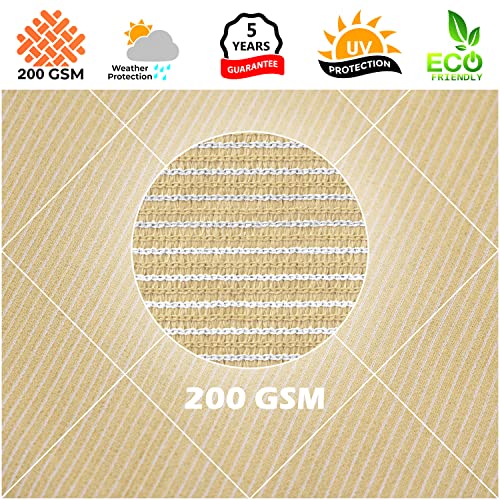 Royal Shade 16' x 16' x 16' Beige Triangle Sun Shade Sail Canopy Outdoor Patio Fabric Shelter Cloth Screen Awning - 95% UV Protection, 200 GSM, Heavy Duty, 5 Years Warranty, We Make Custom Size