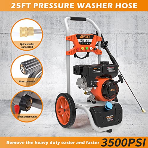 AIVOLT Gas Pressure Washer, 3500 PSI 2.5 GPM Gas Powered Pressure Washer Heavy Duty Power Cleaning Machine Gasoline High Pressure Cleaner with Soap Tank and 5 Quick-Connect Nozzles