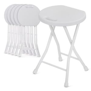 magshion foldable stool with handle indoor outdoor 6 pack backless folding stool 230lbs capacity, 18 inch white